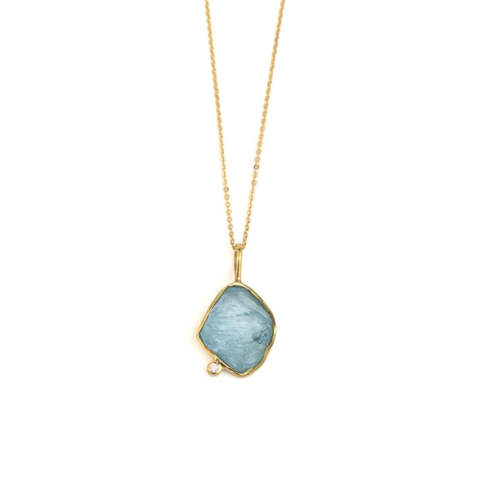 Aqua Marine Necklace - 925 Sterling Silver and Gold Plated - Image 1