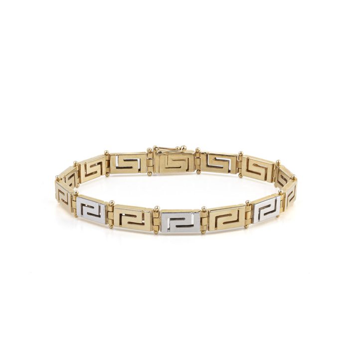 Two Tone Greek Key Bracelet - 14K Gold - Image 1