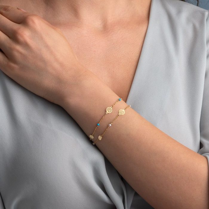 Spiral Gold Chain Bracelet with Pearls - 14k Gold - Image 2