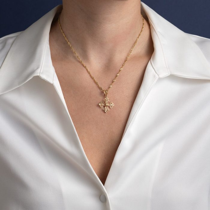 14K Gold Byzantine Filigree Cross - Image 2
