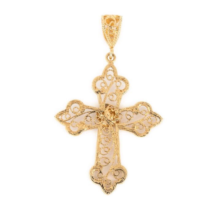 Byzantine Cross in 14K Gold with Rose - Image 3
