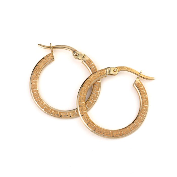 Greek Key Hoop Earrings - 14K Gold - Image 1