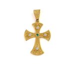 14K Gold Byzantine Cross with Zircon