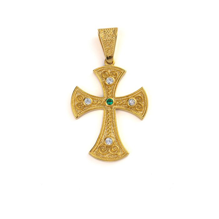 14K Gold Byzantine Cross with Zircon - Image 1