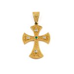 14K Gold Byzantine Cross with Zircon - Image 3