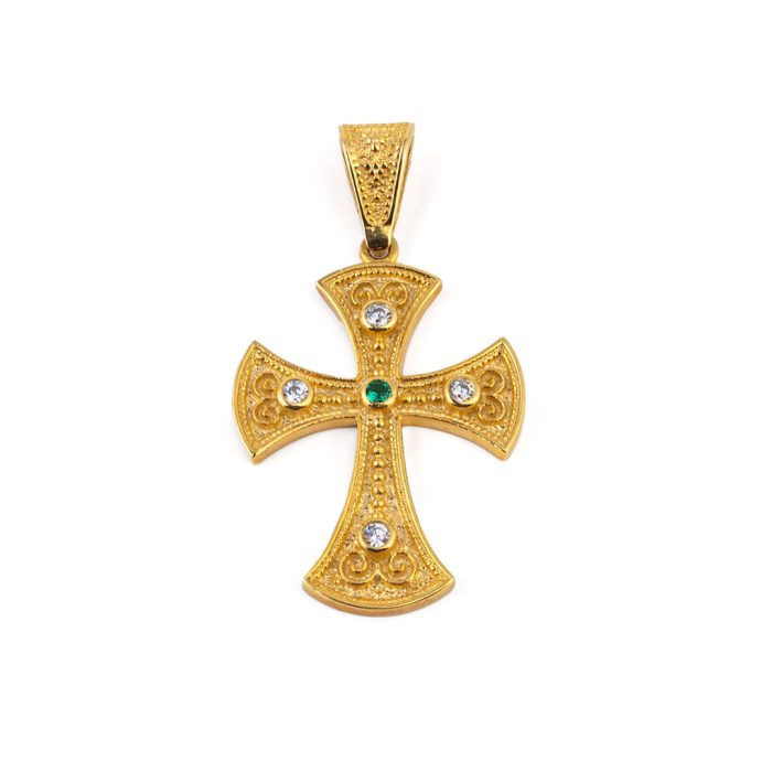 14K Gold Byzantine Cross with Zircon - Image 3