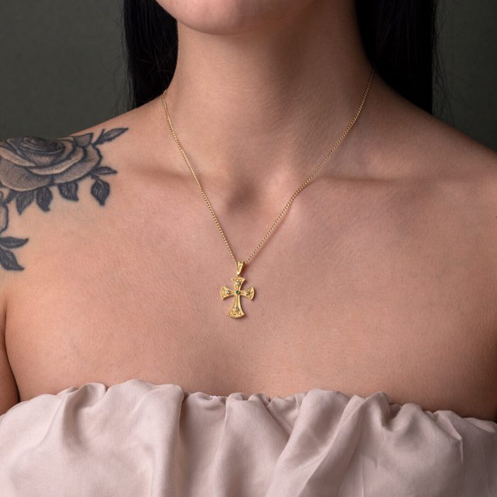 14K Gold Byzantine Cross with Zircon - Image 2