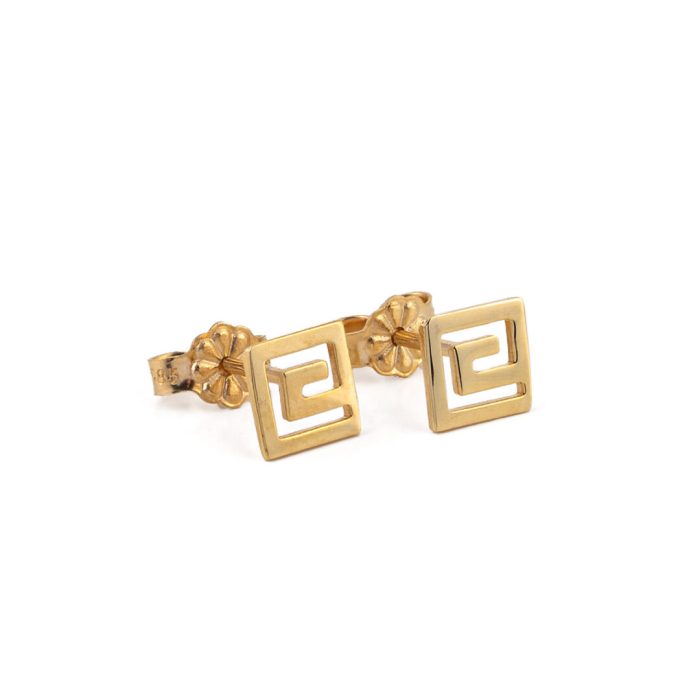 Greek Key Stud Earrings – 14K Yellow Gold - Image 1