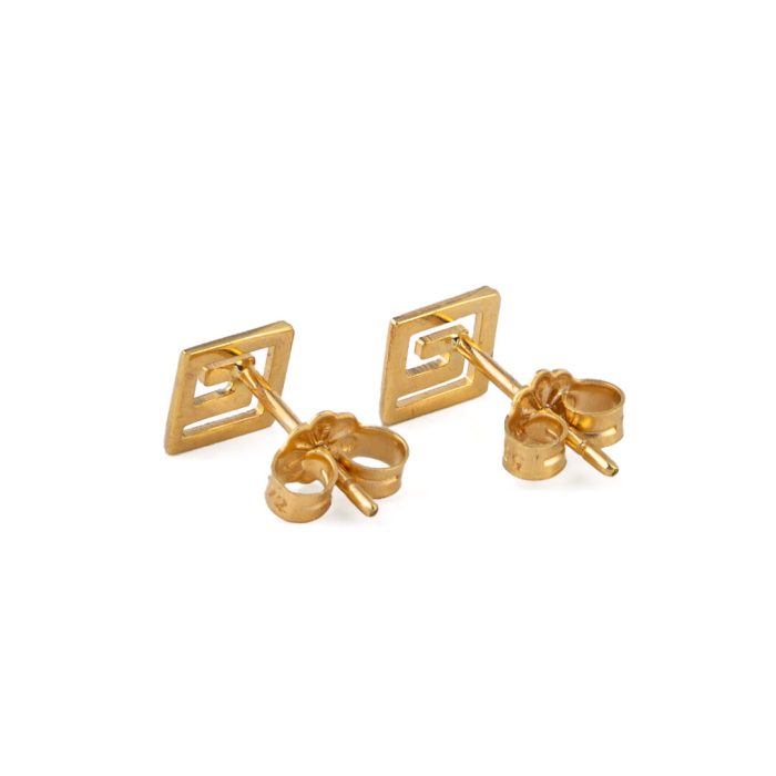 Greek Key Stud Earrings – 14K Yellow Gold - Image 3
