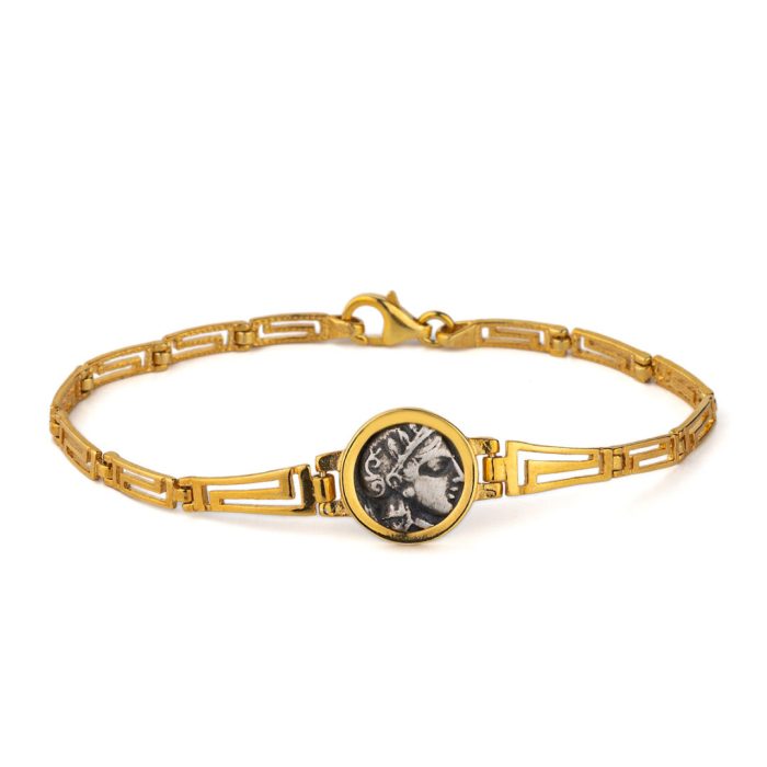 Goddess Athena Coin Link Bracelet – 925 Sterling Silver and Gold Plated - Image 1