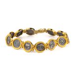 Ancient Greek Coins Link Bracelet – 925 Sterling Silver and Gold Plated
