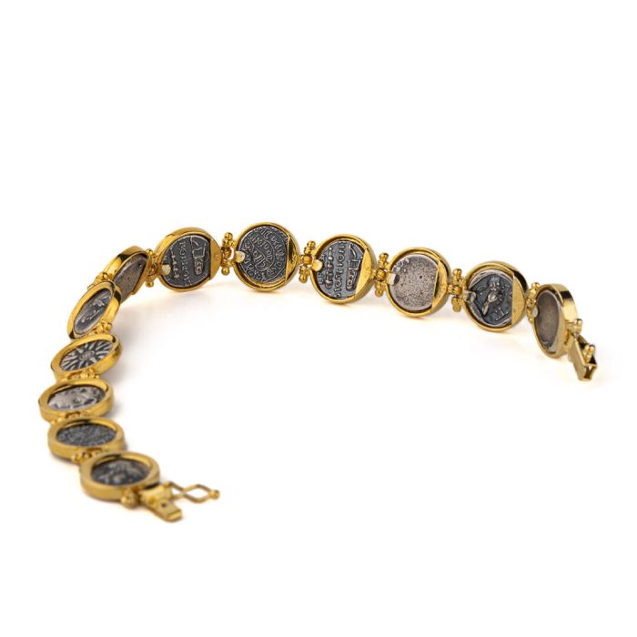 Ancient Greek Coins Link Bracelet – 925 Sterling Silver and Gold Plated - Image 4
