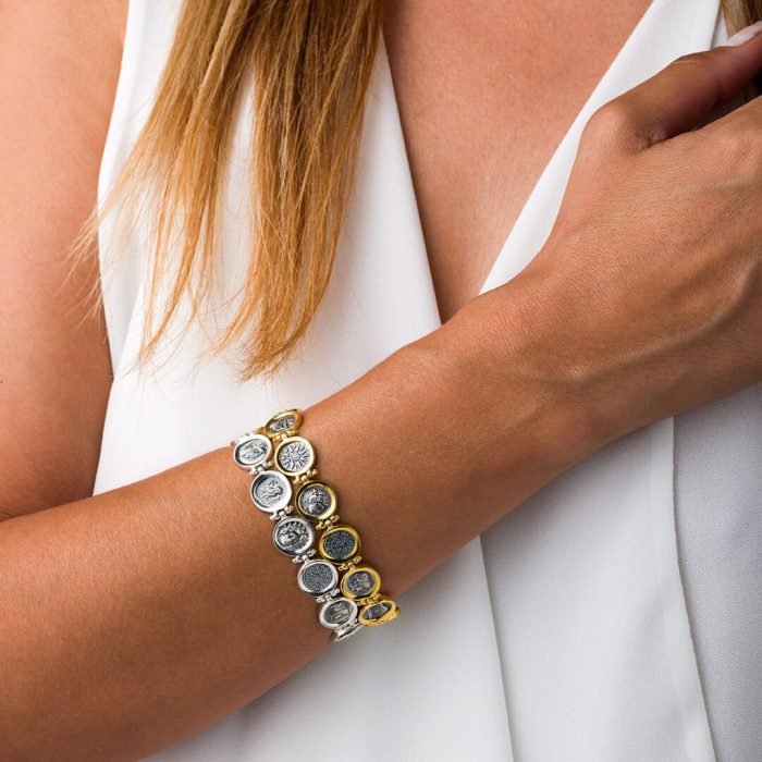 Ancient Greek Coins Link Bracelet – 925 Sterling Silver and Gold Plated - Image 2