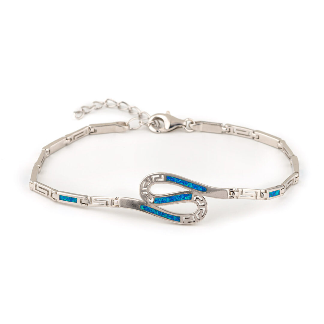 MI-B-06263006b Greek Key Bracelet with Opal Stones – 925 Sterling Silver - Image 1