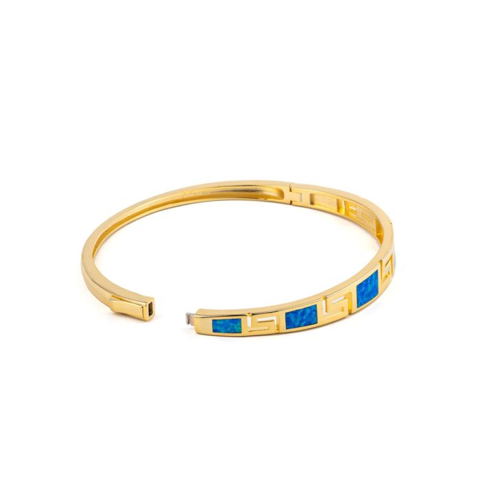Greek Key Opal Bangle Bracelet – 925 Sterling Silver and Gold Plated - Image 2