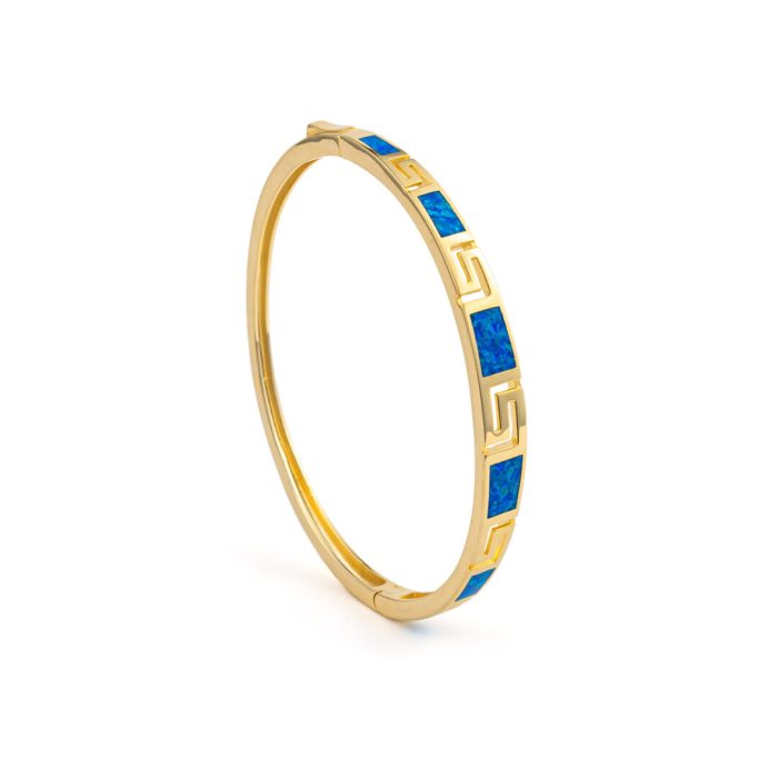 Greek Key Opal Bangle Bracelet – 925 Sterling Silver and Gold Plated - Image 3