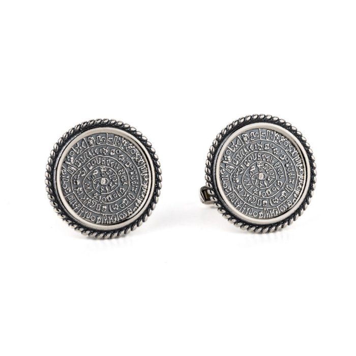 Phaistos Disc Cufflinks – 925 Sterling Silver - Image 1