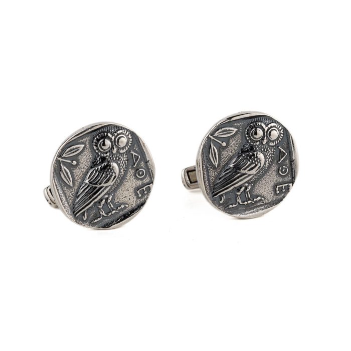 Owl Coin Cufflinks – 925 Sterling Silver - Image 1