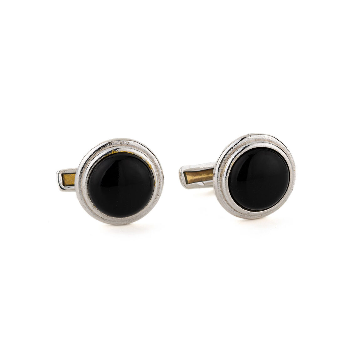 MI-C-00108014 Black Stone Cufflinks – 925 Sterling Silver - Image 1