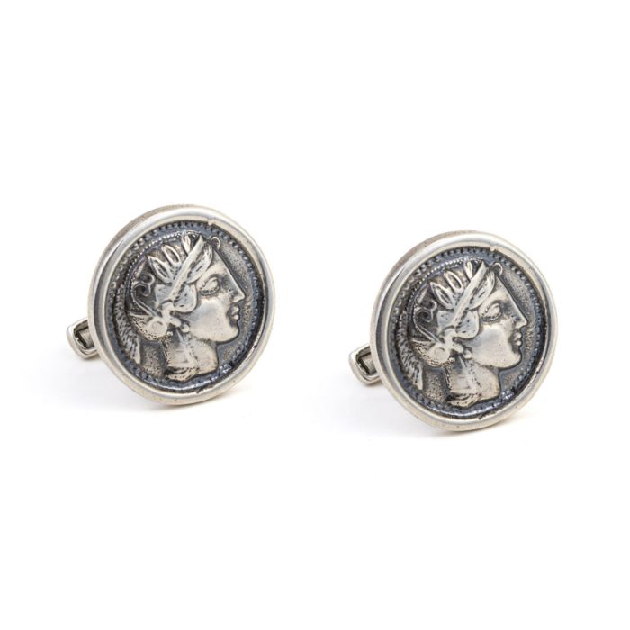 Greek Goddess Athena Cufflinks - Sterling Silver - Image 1