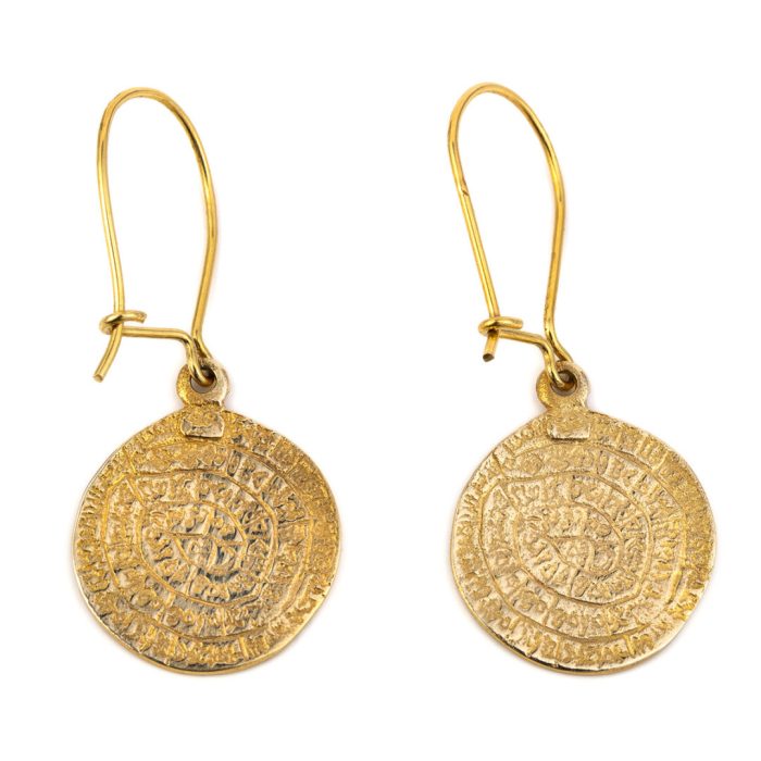 14K Gold Phaistos Disk Dangle Earrings - Image 4