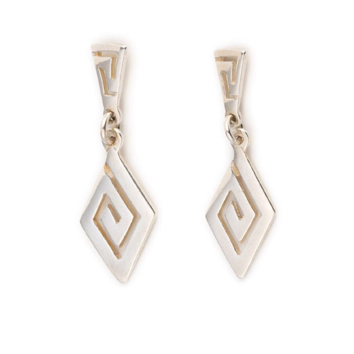 Sterling Silver Dangle Earrings - Greek Key Meander - Image 1