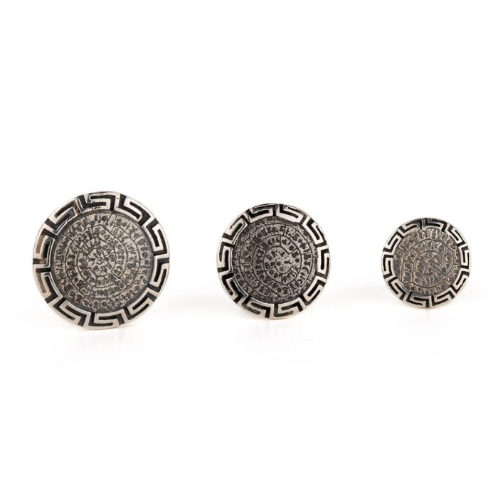 Phaistos Disc Stud Earrings with Meander - 925 Sterling Silver - Image 4