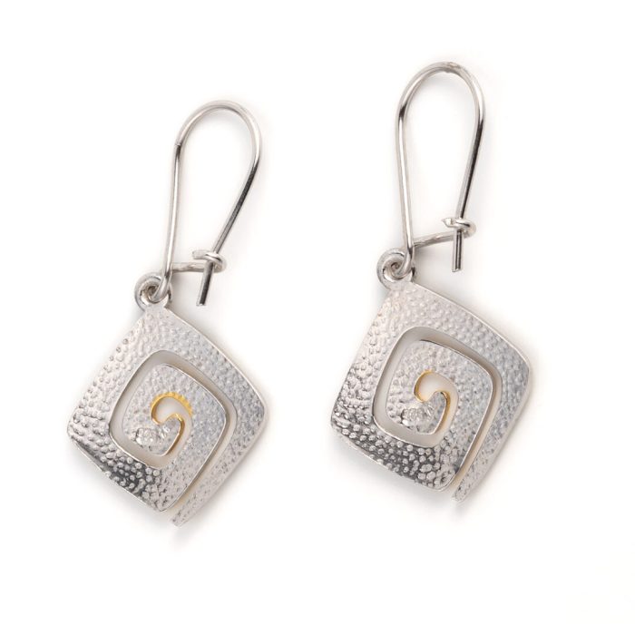 Sterling Silver Gold Plated Meander Drop Earrings - Image 2