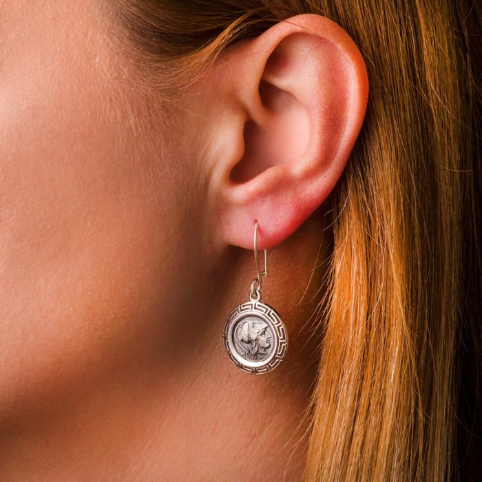Athena Coin Drop Earrings - 925 Sterling Silver - Image 2