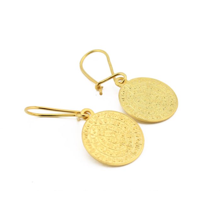 Phaistos Disk Earrings - Sterling Silver and Gold Plated - Image 1
