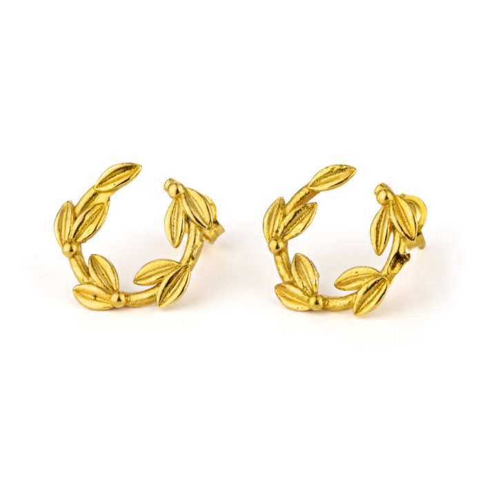 Olive Branch Stud Earrings - Sterling Silver and Gold Plated - Image 1