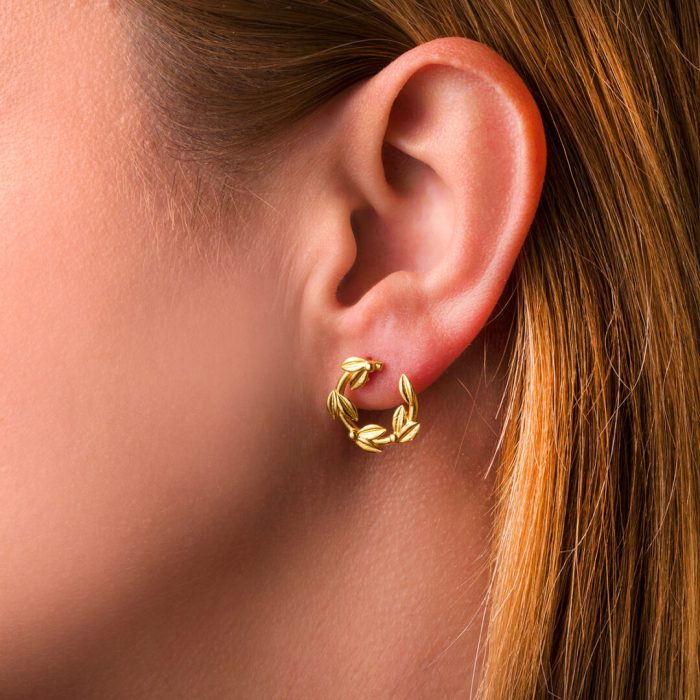 Olive Branch Stud Earrings - Sterling Silver and Gold Plated - Image 2