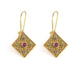 Rhombus Byzantine Earrings with Zircon - Sterling Silver and Gold Plated