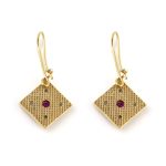 Rhombus Byzantine Earrings with Zircon - Sterling Silver and Gold Plated