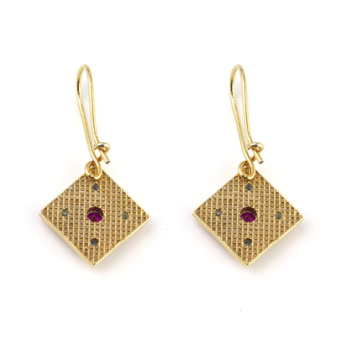 Rhombus Byzantine Earrings with Zircon - Sterling Silver and Gold Plated