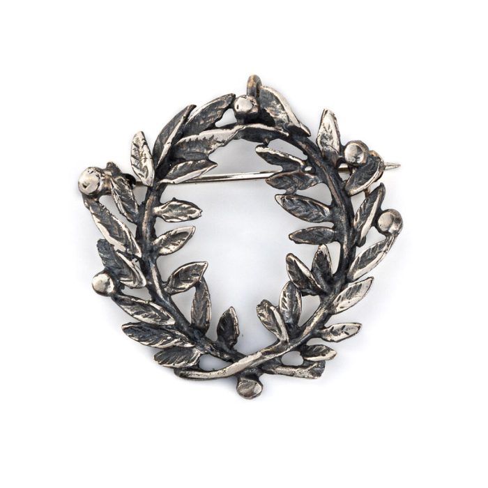 Olive Leaf Wreath Brooch - Sterling Silver - Image 1