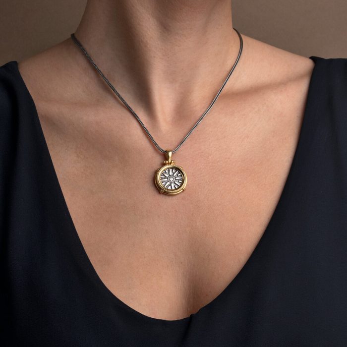 Vergina Sun Pendant - Sterling Silver and Gold Plated - Image 2