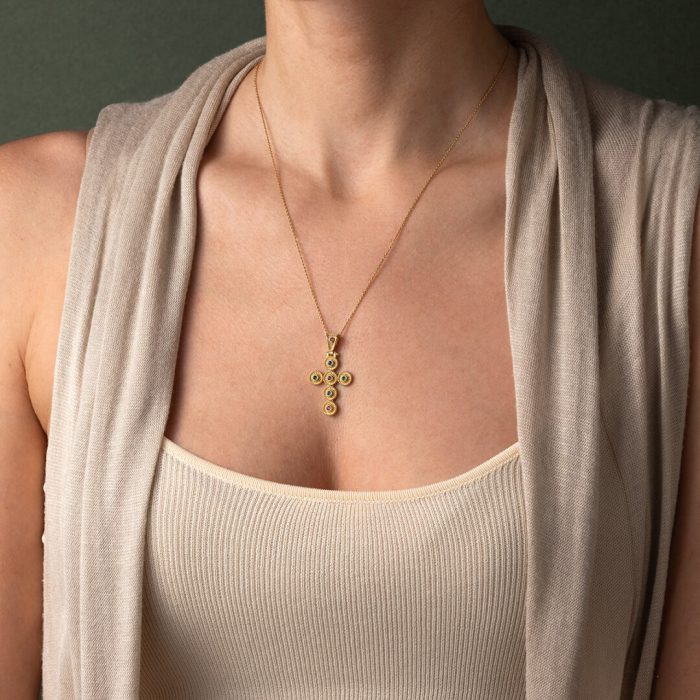 Byzantine Circles Cross - 925 Sterling Silver Gold Plated - Image 2