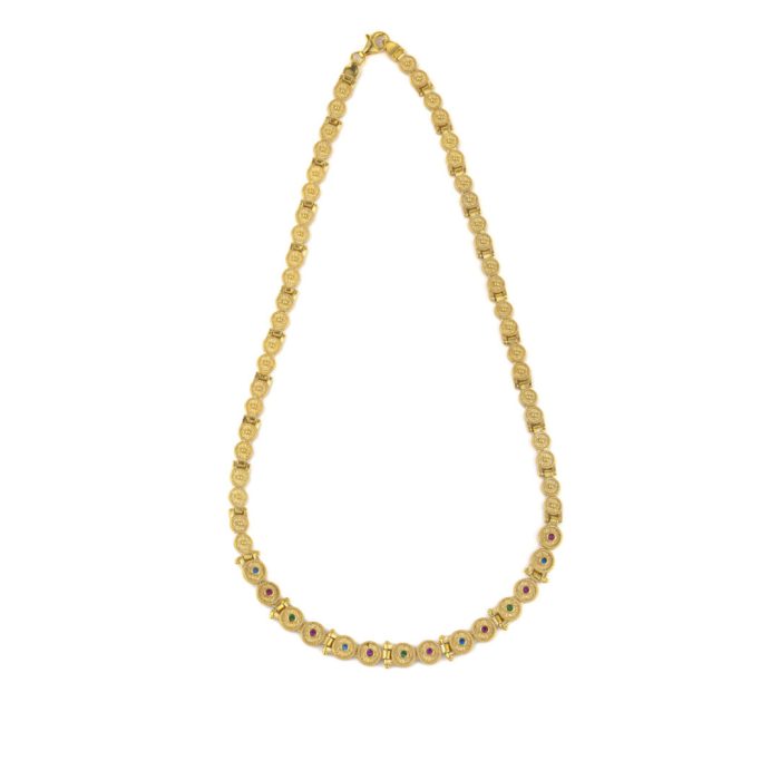 Byzantine Round Necklace with Zircon - Sterling Silver Gold Plated