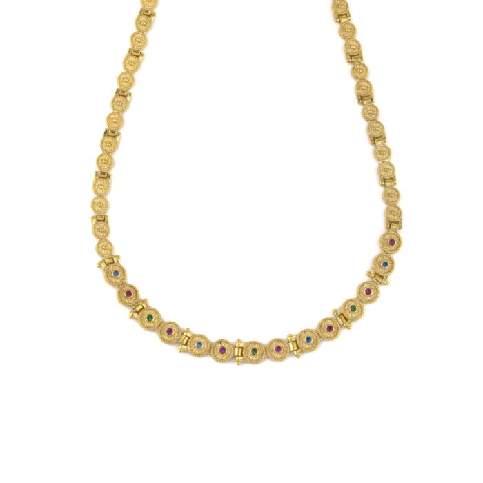 Byzantine Round Necklace with Zircon - Sterling Silver Gold Plated - Image 1