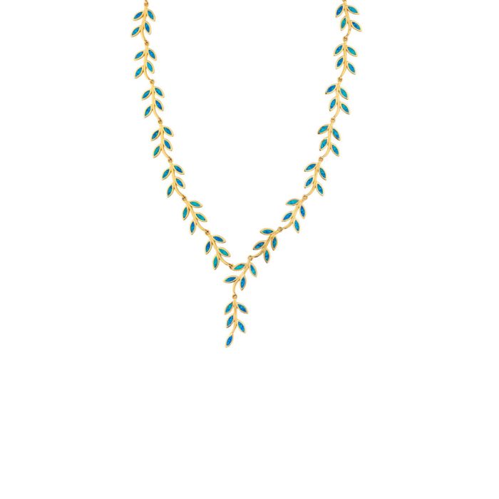 Opal Olive Tree Branch Leaf Necklace