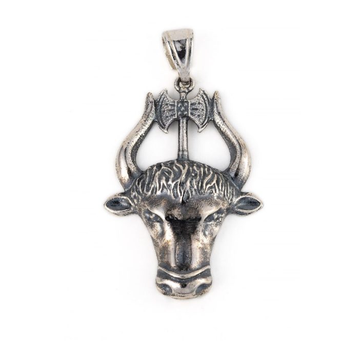 Minotaur and Double Axe Pendant - 925 Sterling Silver - Image 1