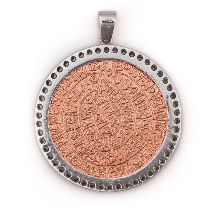 Minoan Phaistos Disc Pendant – 925 Sterling Silver Rose Gold Plated - Image 3