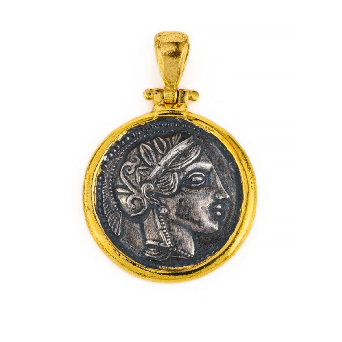 Ancient Greek Coin Pendant with Goddess Athena - Image 1