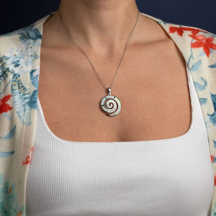 Spiral Pendant - Sterling Silver with White Opal - Image 2