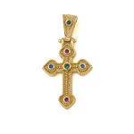 Byzantine Cross with Colorful Stones - 925 Sterling Silver Gold Plated