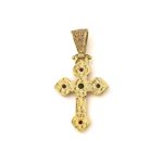 Byzantine Cross with Colorful Stones - 925 Sterling Silver Gold Plated - Image 3