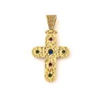Byzantine Round Cross with Stones - 925 Sterling Silver Gold Plated - Image 2