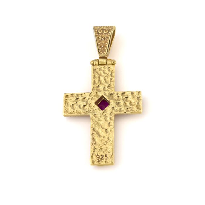Byzantine Cross with Stone - 925 Sterling Silver Gold Plated - Image 2