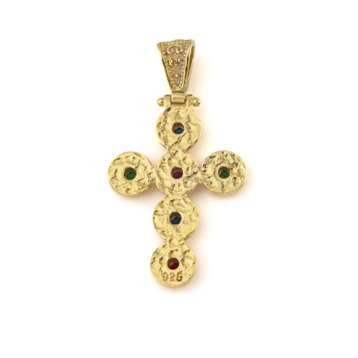 Byzantine Circles Cross - 925 Sterling Silver Gold Plated - Image 3